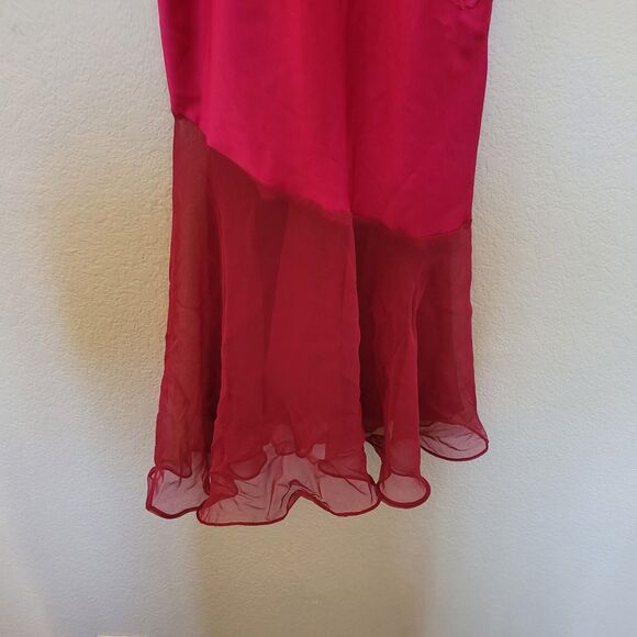 Vtg Y2K Victorias Secret Red Slip Dress Medium Satin Sheer Asymmetrical Romantic - Picture 5 of 7